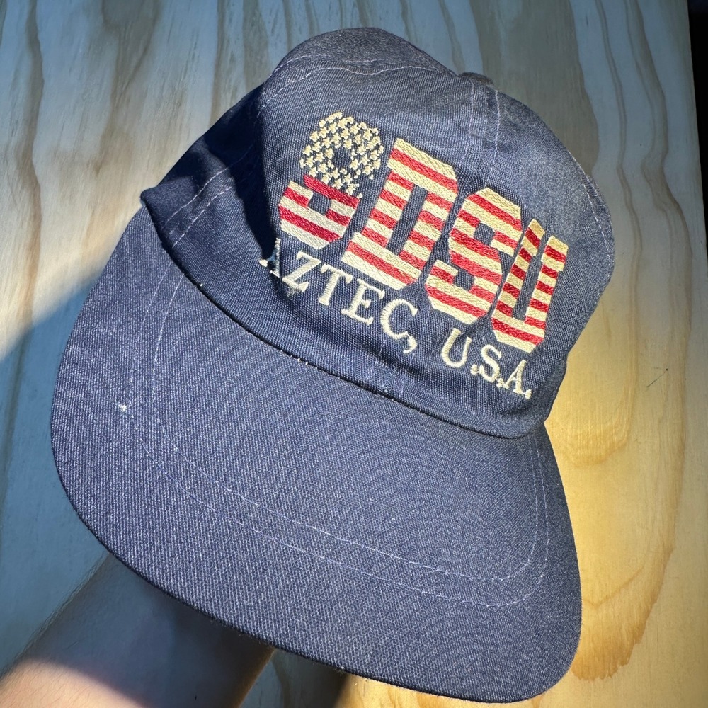Classic Sportswear SDSU Aztec USA Vintage Navy Blue Elastic Back Hat Made in USA